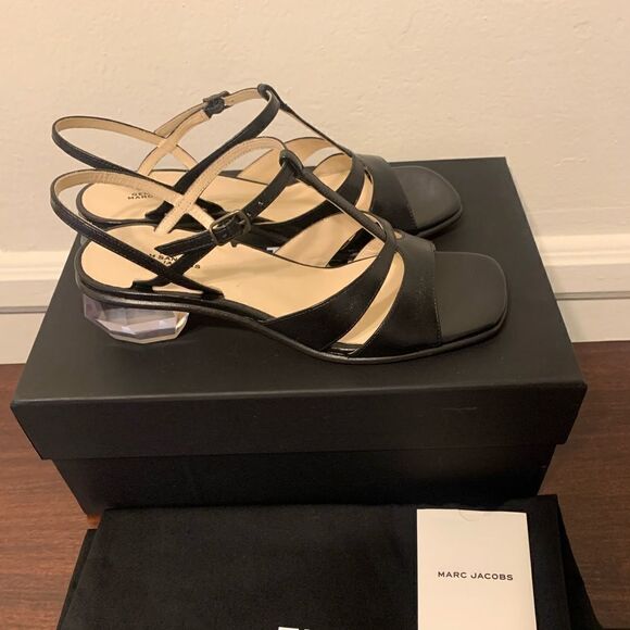 Marc Jacob the gem heel leather t stripe sandal  Size US6,5-7; size EU 37, NWT - Picture 1 of 13